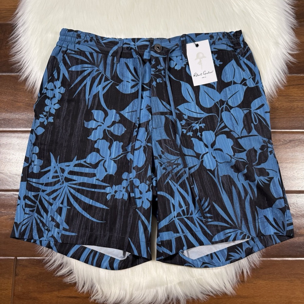 Robert Graham Mens Size 32 Blue Black Drift Away Classic Fit Swim Trunks Shorts